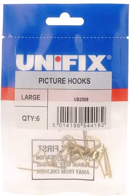 Unifix Large Picture Hooks in Gold, Pack of 6 – 1