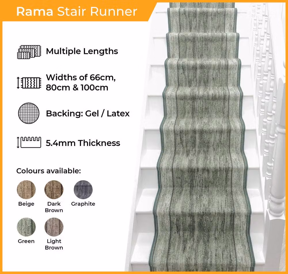 runrug Rama Stair Runner Carpet, Dark Grey, W: 80 cm x L: 510 cm – 2