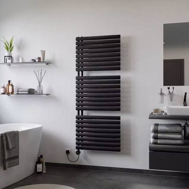 Bathroom Kingdom Nova Electric Black Designer Flat Panel Heated Towel Rail W: 60 cm, H: 116.4 cm