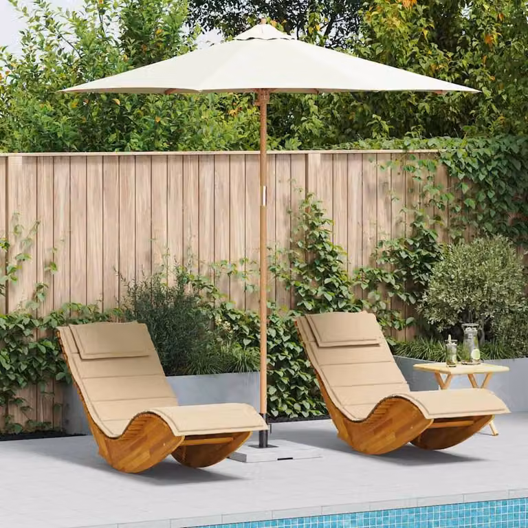 Berkfield Home Elegant White Garden Parasol with Bamboo Wood Frame W: 270 cm, D: 261 cm