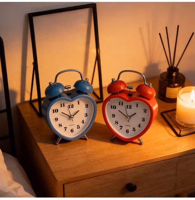 KDMD Retro Heart Bell Twin Alarm Clock in Blue and Multicolour, Diameter: 8 cm – 1