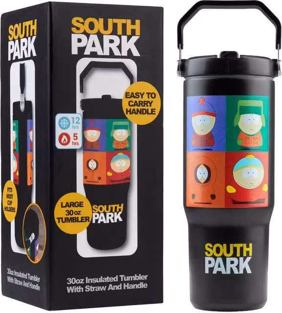 Get Trend South Park Insulated Stainless Steel Tumbler with Straw and Handle, 850ml, Black – 7