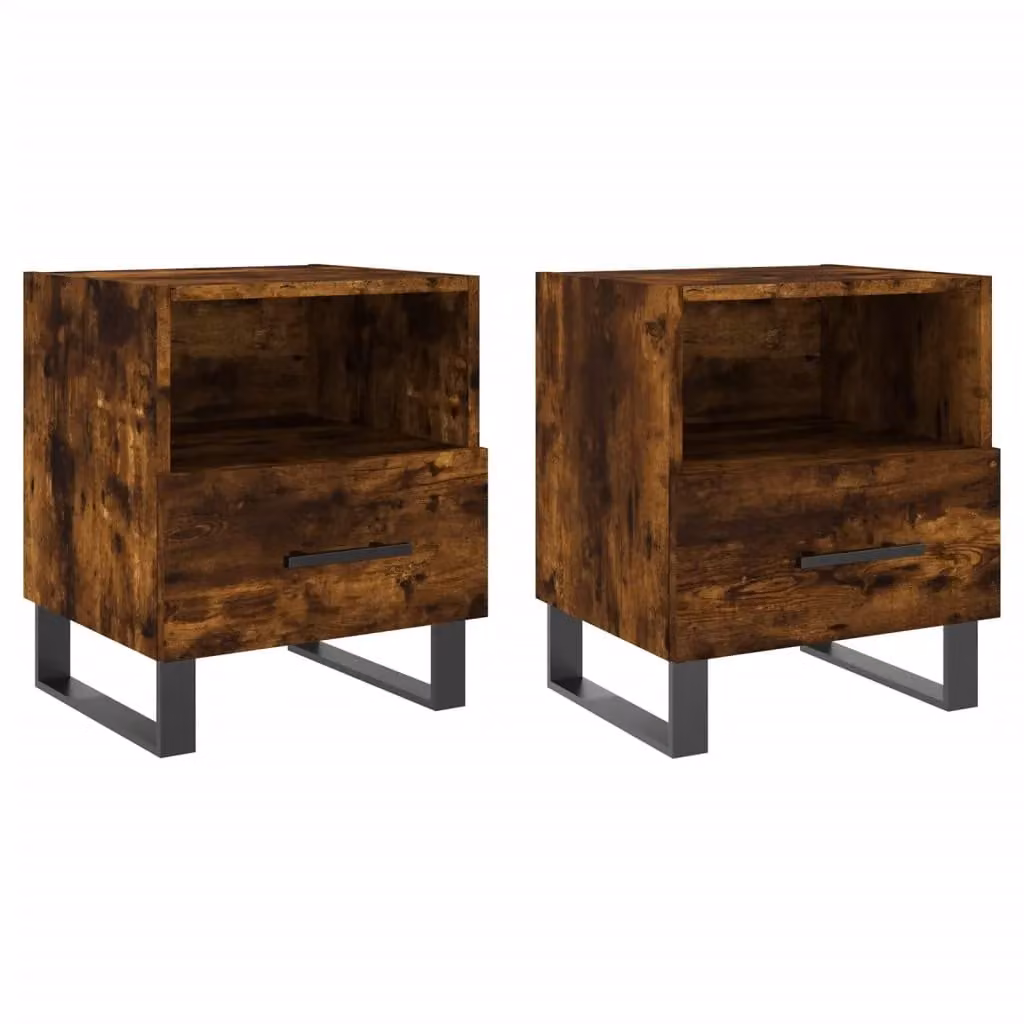 Berkfield Home Set of 2 Bedside Cabinets in Smoked Oak Brown, W/D/H: 40 x 35 x 47.5 cm – 1