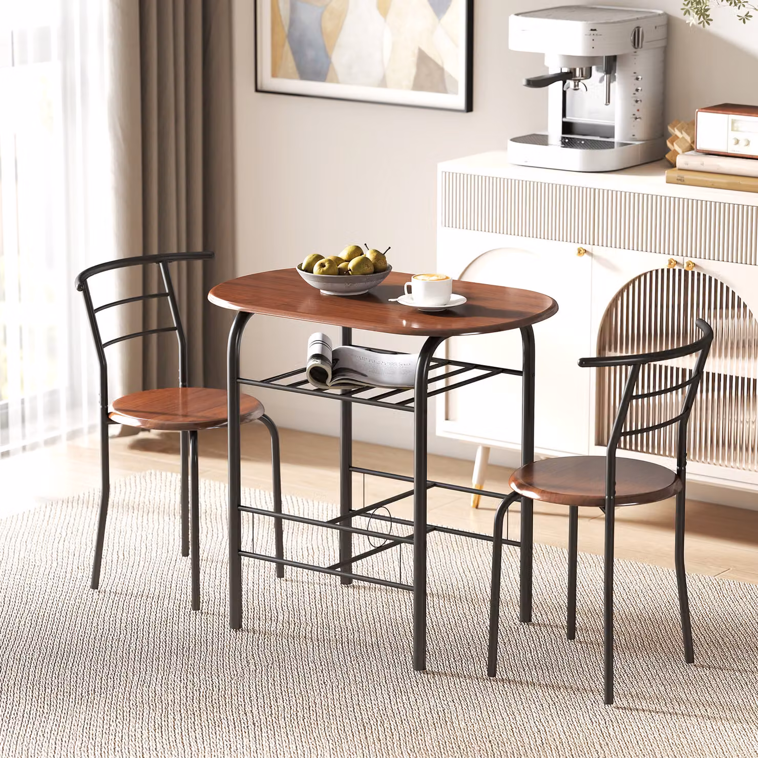 HOMCOM Industrial 2-Seater Dining Table and Bar Stool Set in Brown MDF and Metal – 4