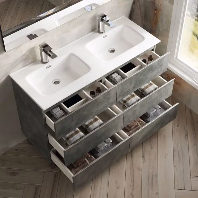 Banyetti Vatilla 1200mm Floorstanding Vanity Unit with Athena Basin, Cemento Grey