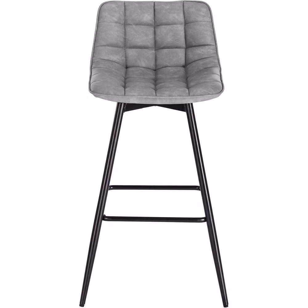 FORGEVIO Set of 2 Modern Grey Synthetic Leather and Metal Bar Stools for Kitchen and Pubs – 2