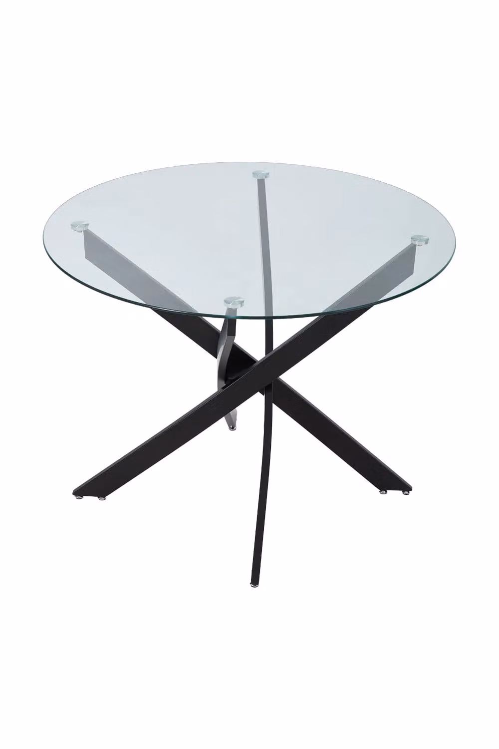 Living and Home Round Glass Dining Table with Black Metal Legs – 3