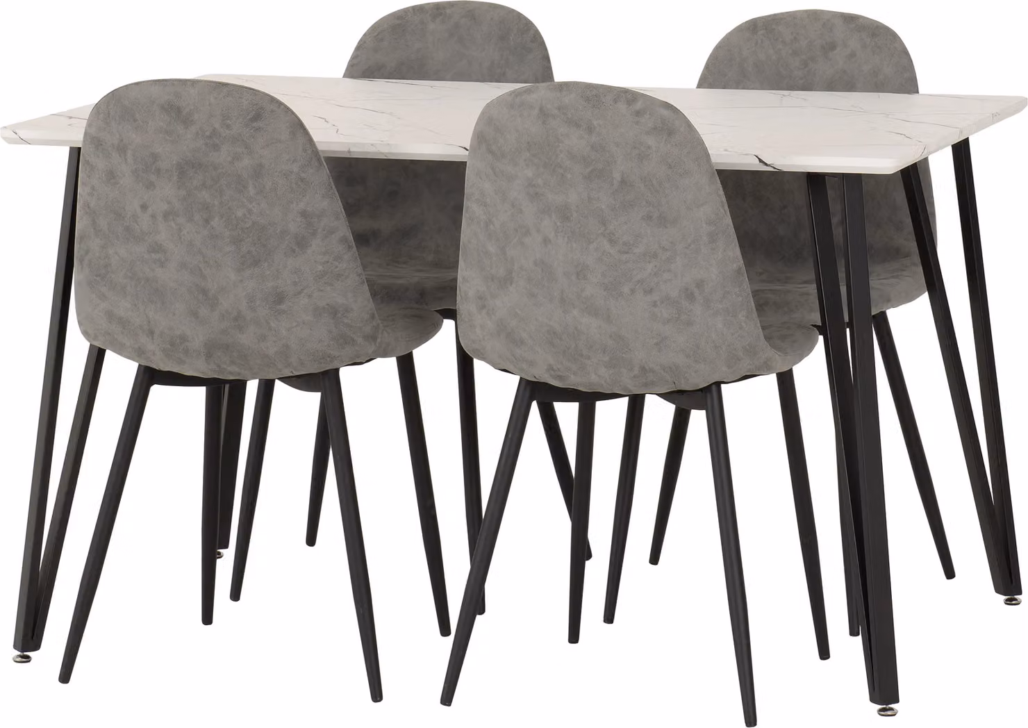 Seconique Marlow & Athens Modern Rectangular Marble Effect Dining Set in Grey, White and Black – 3