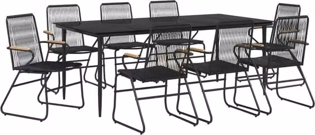 Berkfield Home Beautiful 9 Piece Black PVC Rattan Garden Dining Set