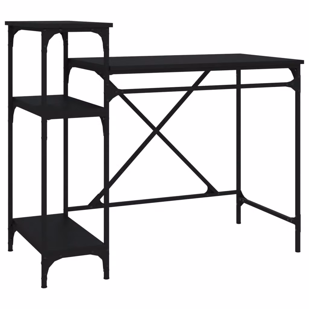 Berkfield Industrial Computer Desk with Shelves in Black, W/D/H: 105 x 50 x 90 cm – 2