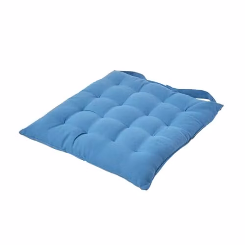 Homescapes Cotton Seat Pad, Blue, W/D/H: 40 x 40 x 6.5 cm
