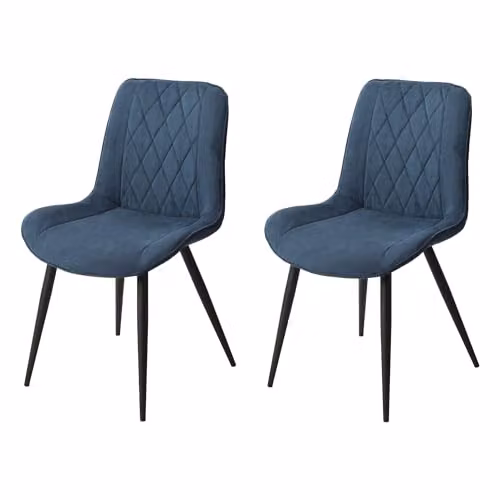 Core Products Aspen Set of 2 Blue Cord Fabric Diamond Stitch Dining Chairs with Black Metal Legs