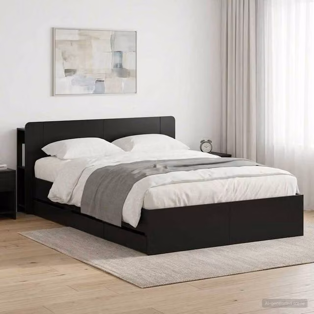 Berkfield Home Modern Bed Frame with Storage Drawers in Black, Engineered Wood, W/D/H: 150 x 200 cm