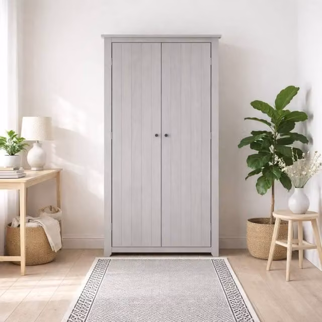 Wyld Haus Tralee Grey 2 Door Solid Pine Wardrobe H 188 cm x W 57 cm x D 43 cm