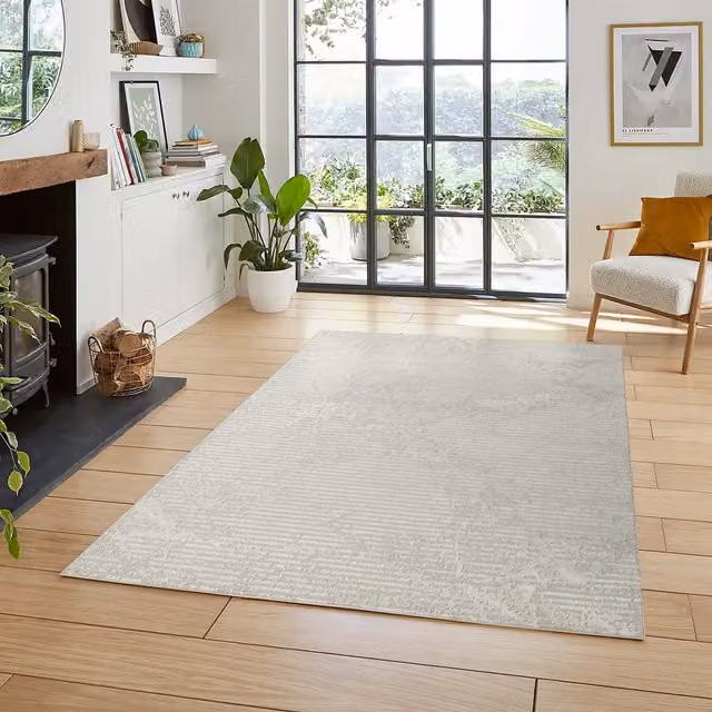 Desire Rugs Perla Modern Abstract Linear Living Room Area Rug in Molten-Beige and Grey, W/D: 170 x 120 cm