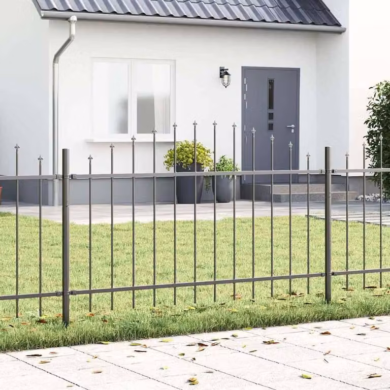 Berkfield Home Modern Garden Fence with Hoop Top in Grey Powder-Coated Steel, W: 3.4 m, H: 1 m