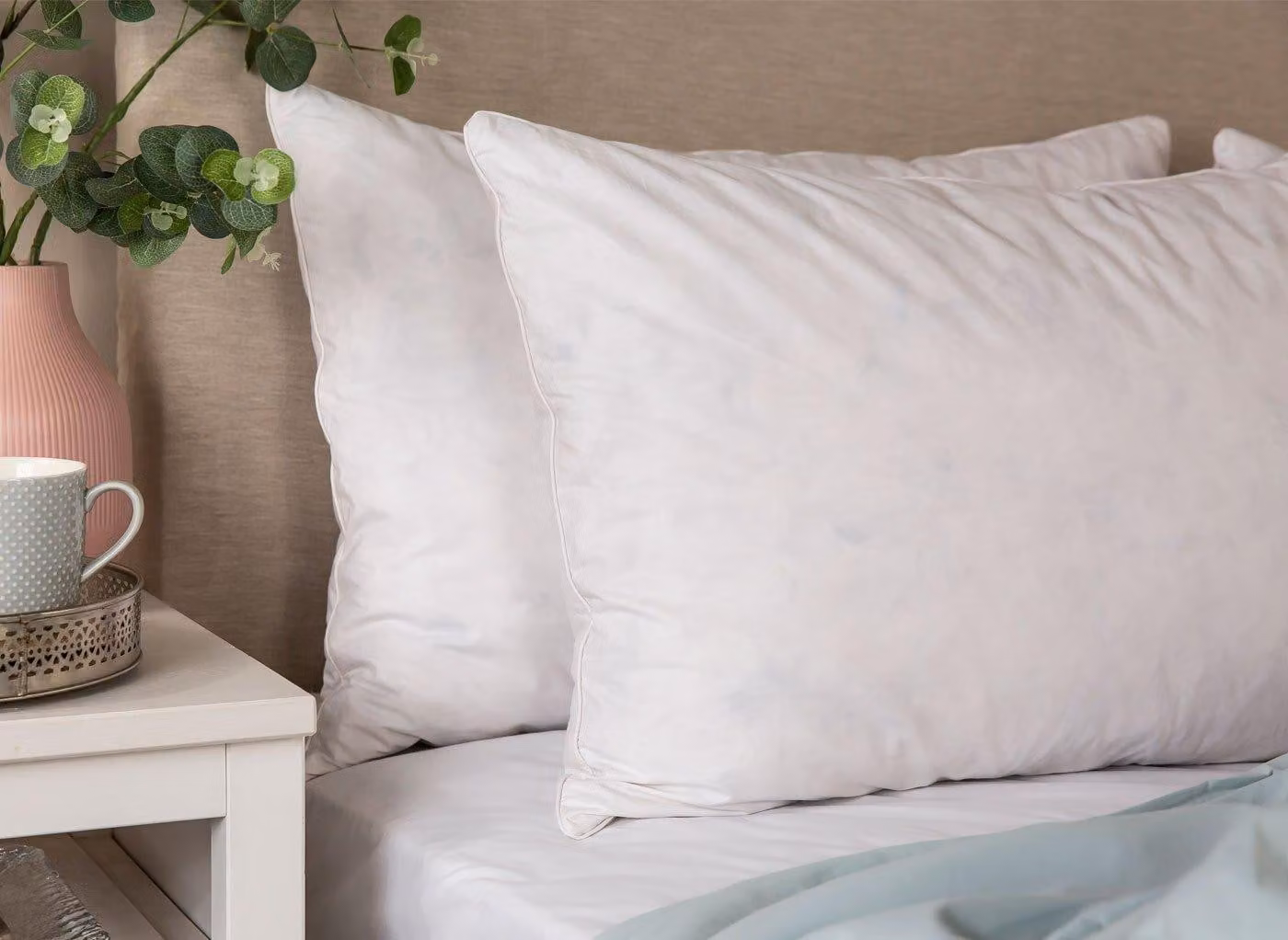 Flaxby White Duck Feather and Down Pillow with Cotton Cover