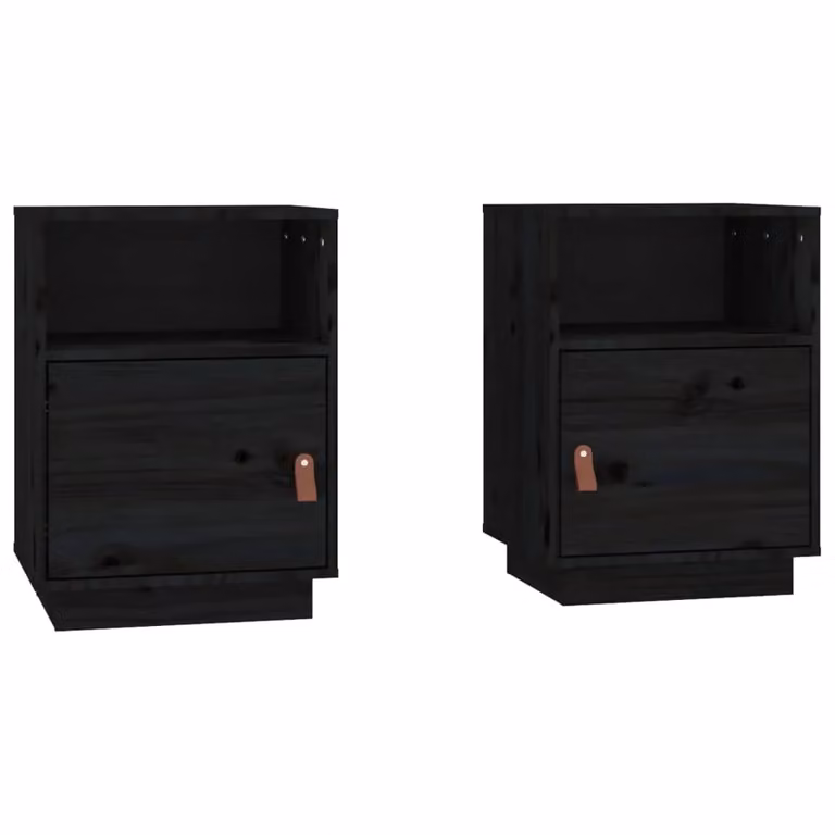 Berkfield Home Set of 2 Black Solid Wood Pine Bedside Cabinets, W/D/H: 40 x 34 x 55 cm