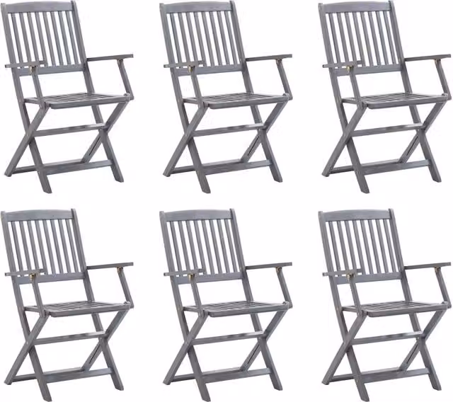 Berkfield Home Set of 6 Folding Outdoor Chairs in Grey Solid Acacia Wood