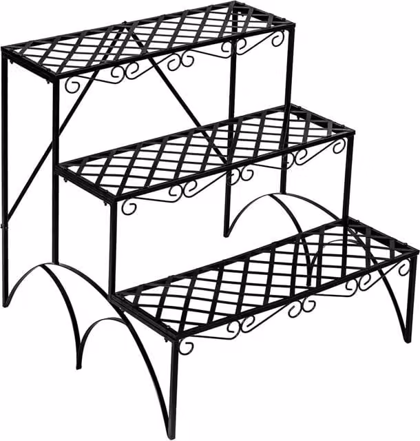 tectake 3-Tier Metal Plant Stand in Matt Black