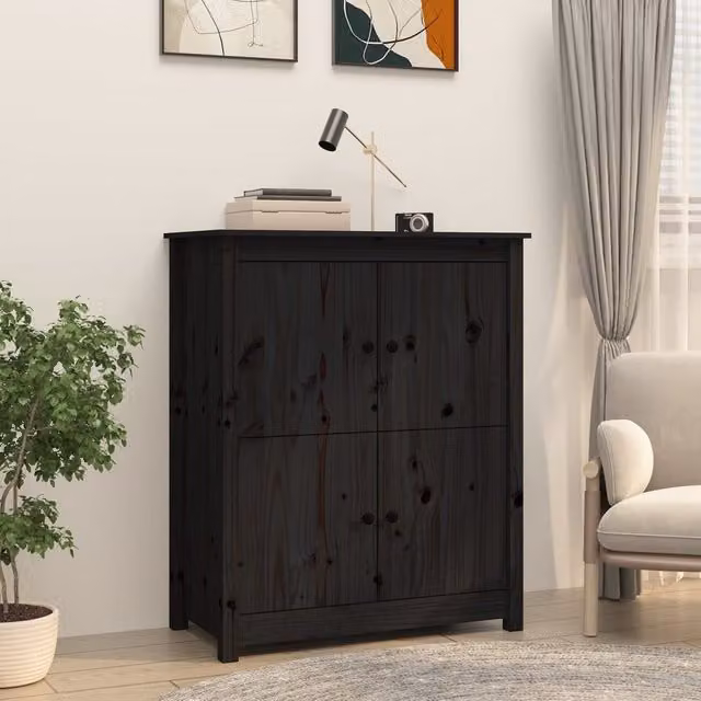 Berkfield Home Black Rustic Solid Wood Pine Sideboard W/D/H: 83 x 41.5 x 100 cm – 1