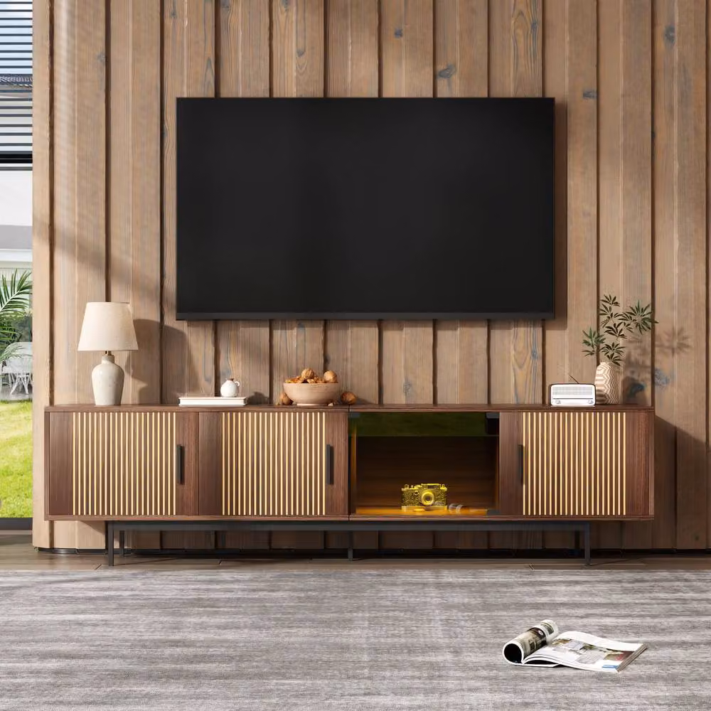 Rolipo Modern TV Cabinet in Brown and Black with Tempered Glass Doors, Width: 200 cm – 2