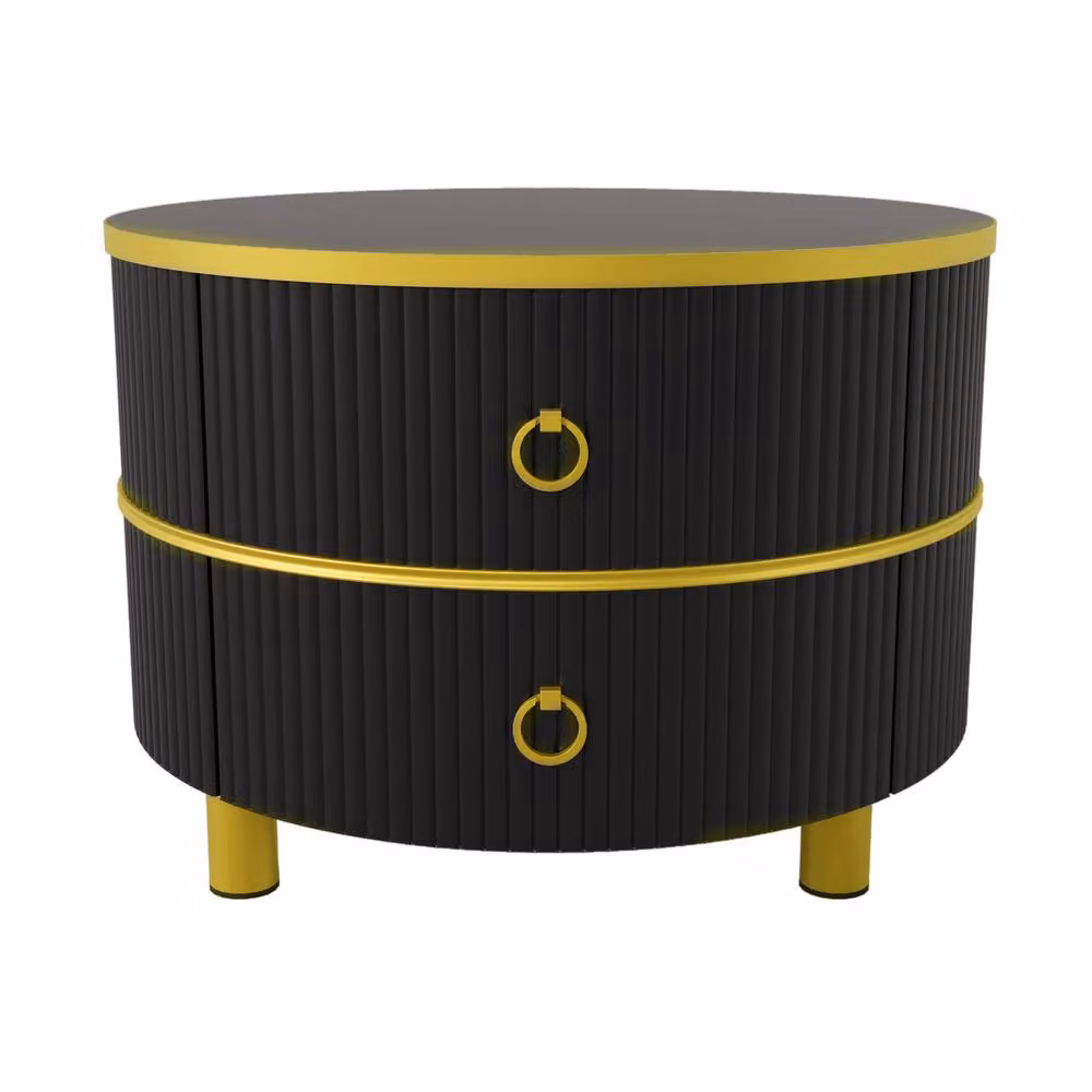 Rolipo 2-In-1 Round Coffee Table Set with Nested Tops and Storage Drawers in Black and Brown with Glass and Metal Details – 6