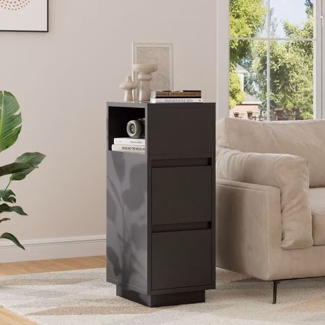 Livingandhome Minimalist Black Matt Bedside Table