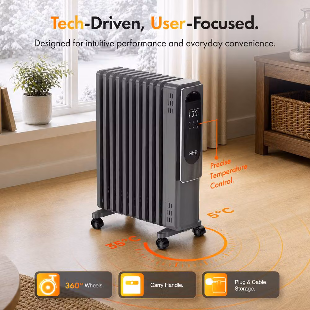 VonHaus U Shape 11 Fin Oil Filled Radiator with WiFi and Remote Control in Grey – 5