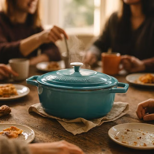 Argon Tableware Pack of 2 Oval Cast Iron Casserole Dishes in Petrol and Blue Teal Ombre, 4.68L