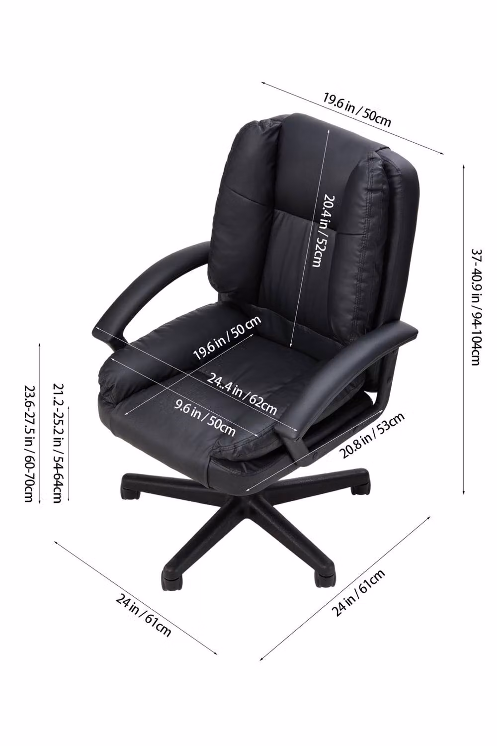 Garden Sanctuary Modern Black Synthetic Leather Reclining Office Task Chair with Headrest and Armrests – 3