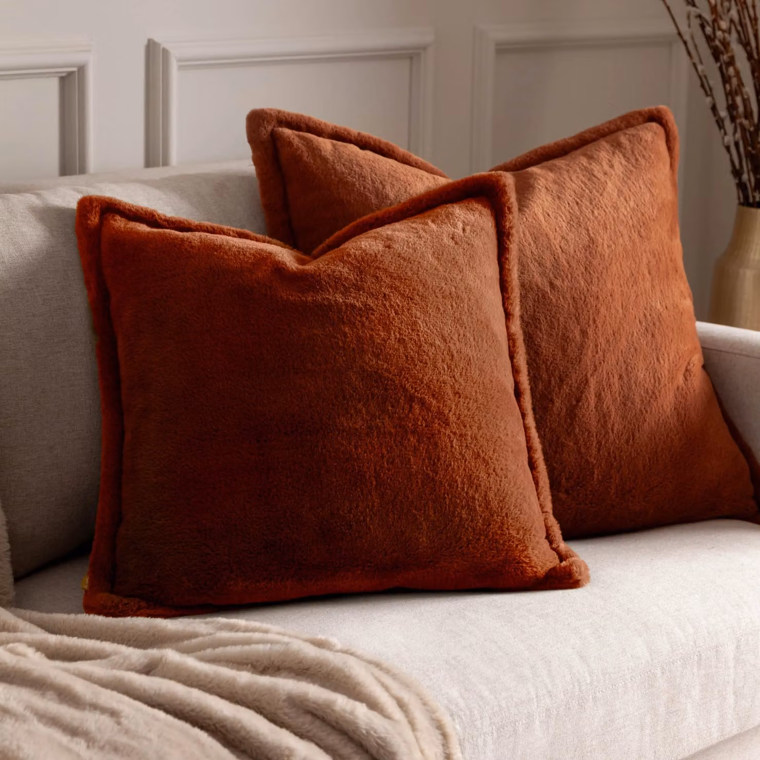 Furn Kallu Faux Fur Polyester Filled Square Cushion in Orange, W/D/H: 55 x 55 x 55 cm – 5