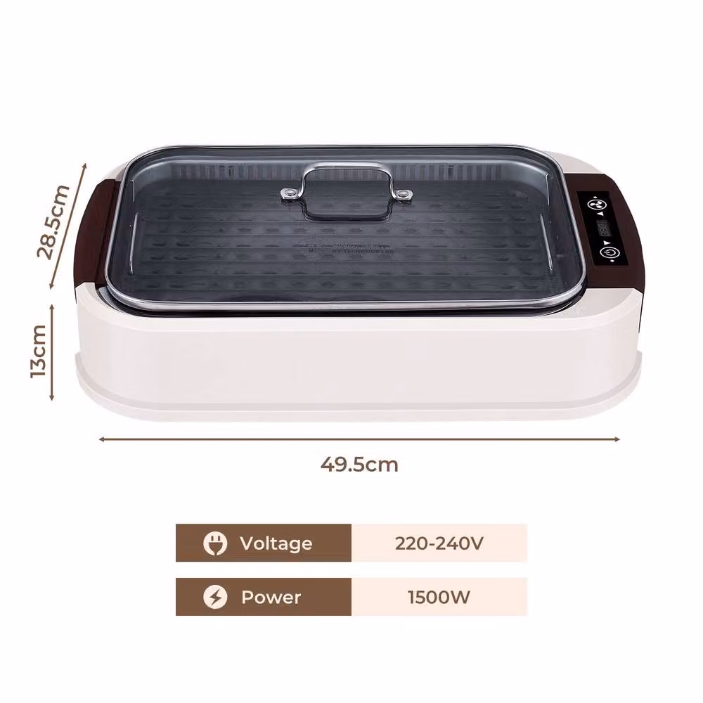 Cusimax Portable Indoor Smokeless Electric Grill with Smoke Extractor Lid, White – 2