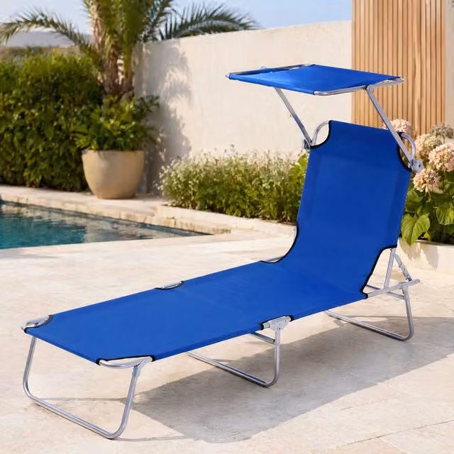 STILVORA Sun Lounger with Adjustable Canopy in Blue – 1