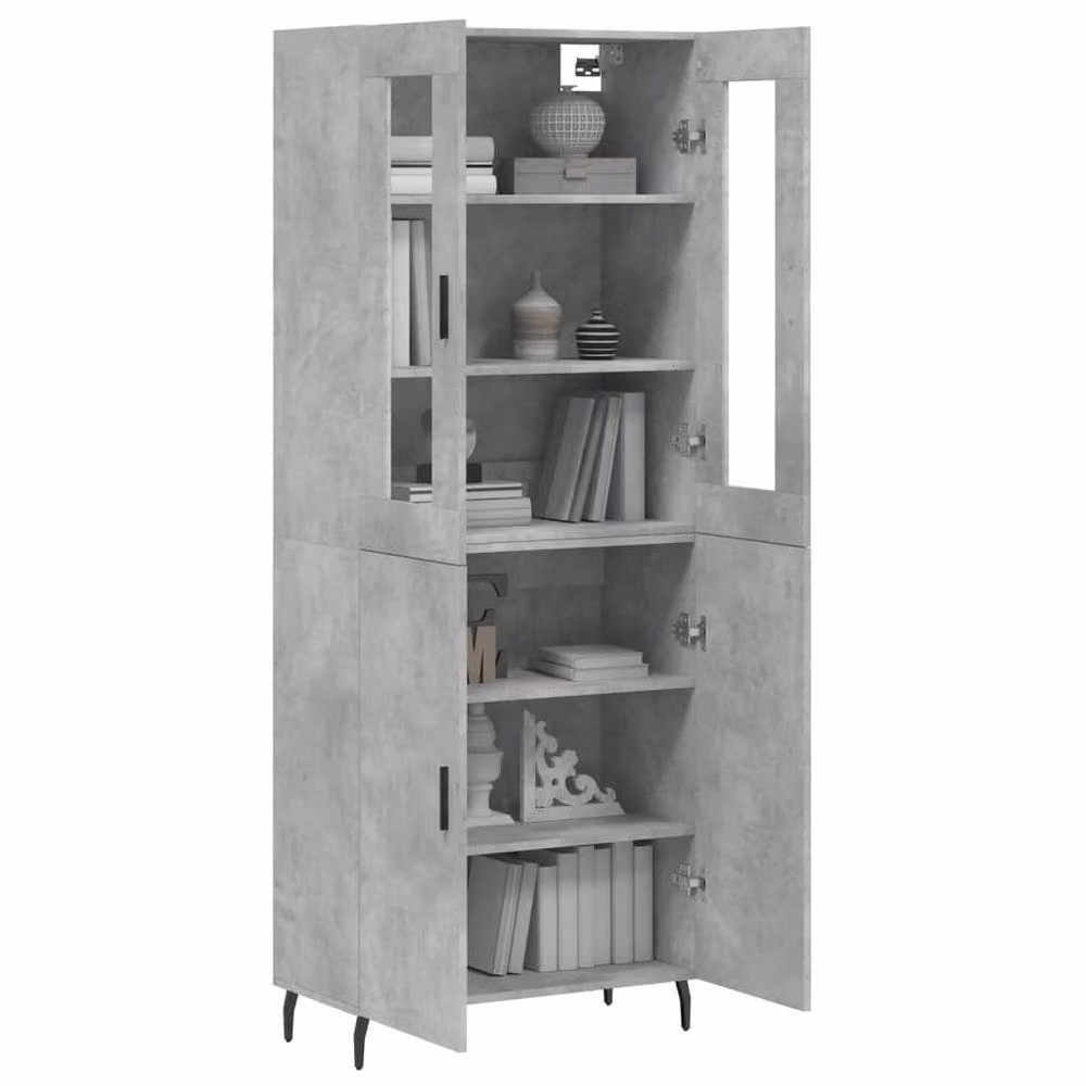 Berkfield Home Highboard in Concrete Grey with Glass Doors, W/D/H: 69.5 x 34 x 180 cm – 3