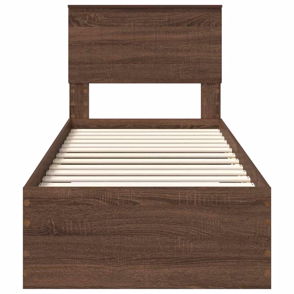 Berkfield Home Modern Bed Frame with Drawers in Brown Oak and Silver, Engineered Wood, W: 75 cm x L: 190 cm – 3