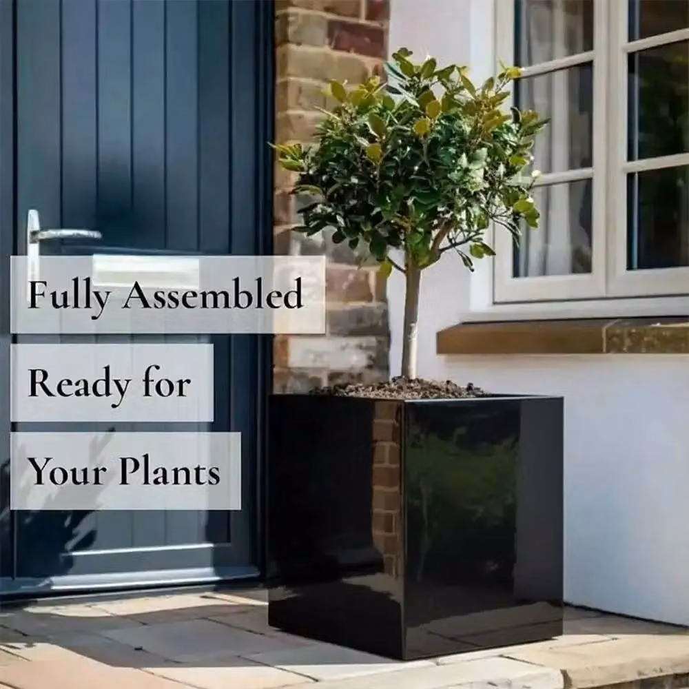 Access Garden Products Black Polished Galvanised Steel Square Planter, W/D/H: 60 x 60 x 60 cm – 4