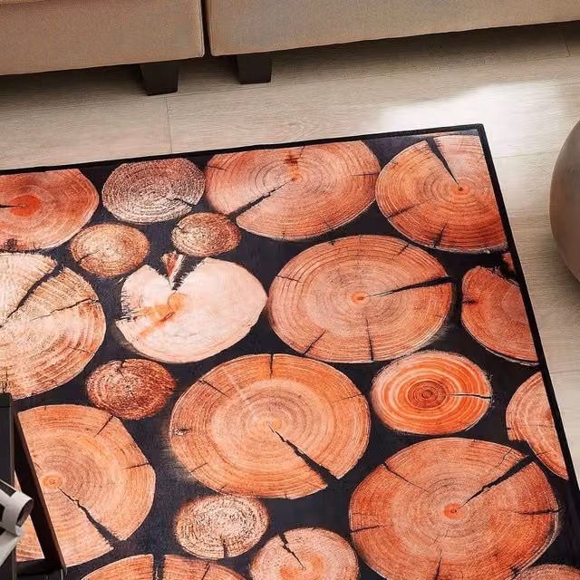 Wyld and Coco Wood Log 3D Print Area Rug in Brown, Polyester, W: 80 cm, L: 150 cm