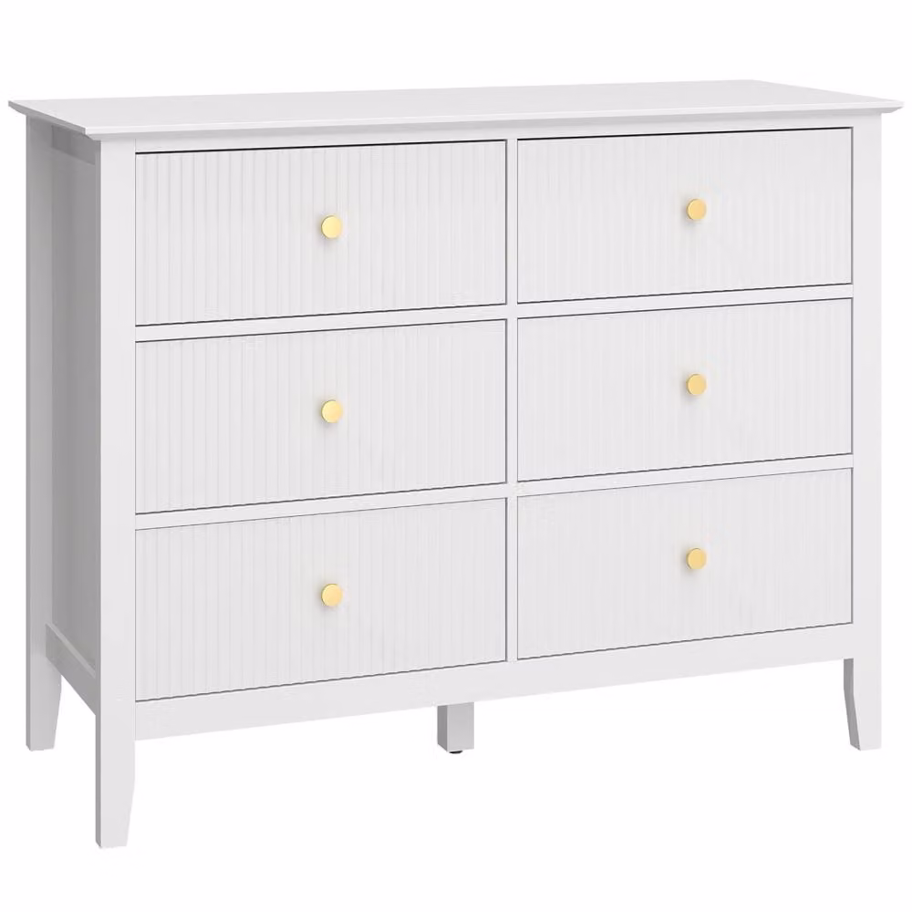 Wyld Haus Lezi 6 Drawer White Fluted Storage Dresser W/D/H: 100 x 40 x 78 cm – 2