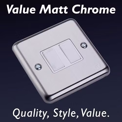 Varilight Double Rocker 2-Way Light Switch in Matt Chrome with White Rockers – 3