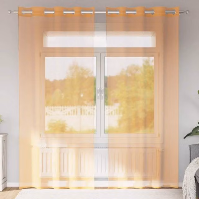 Berkfield Home Orange Voile Fabric Panel Curtains with Eyelets, 2 Pack, W: 140 cm, H: 225 cm