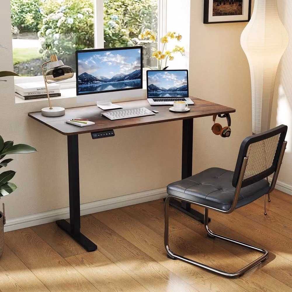 SPETLEK Electric Height Adjustable Standing Computer Desk in Brown and Black, W: 120 cm, D: 60 cm – 3