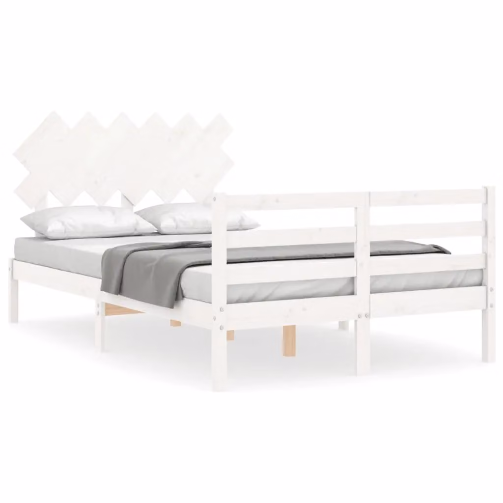 Berkfield Home Small Double Solid Wood Bed Frame with Headboard in White – 2