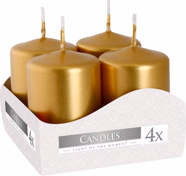 SolaDirect Pack of 4 Small Decorative Pillar Candles in Red and Gold, W: 40 mm, D: 40 mm, H: 60 mm