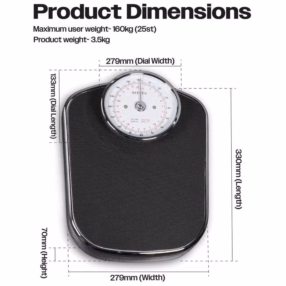 NESTLUNE Analogue Personal Bathroom Scale with Anti-Slip Rubber Surface in Black – 2
