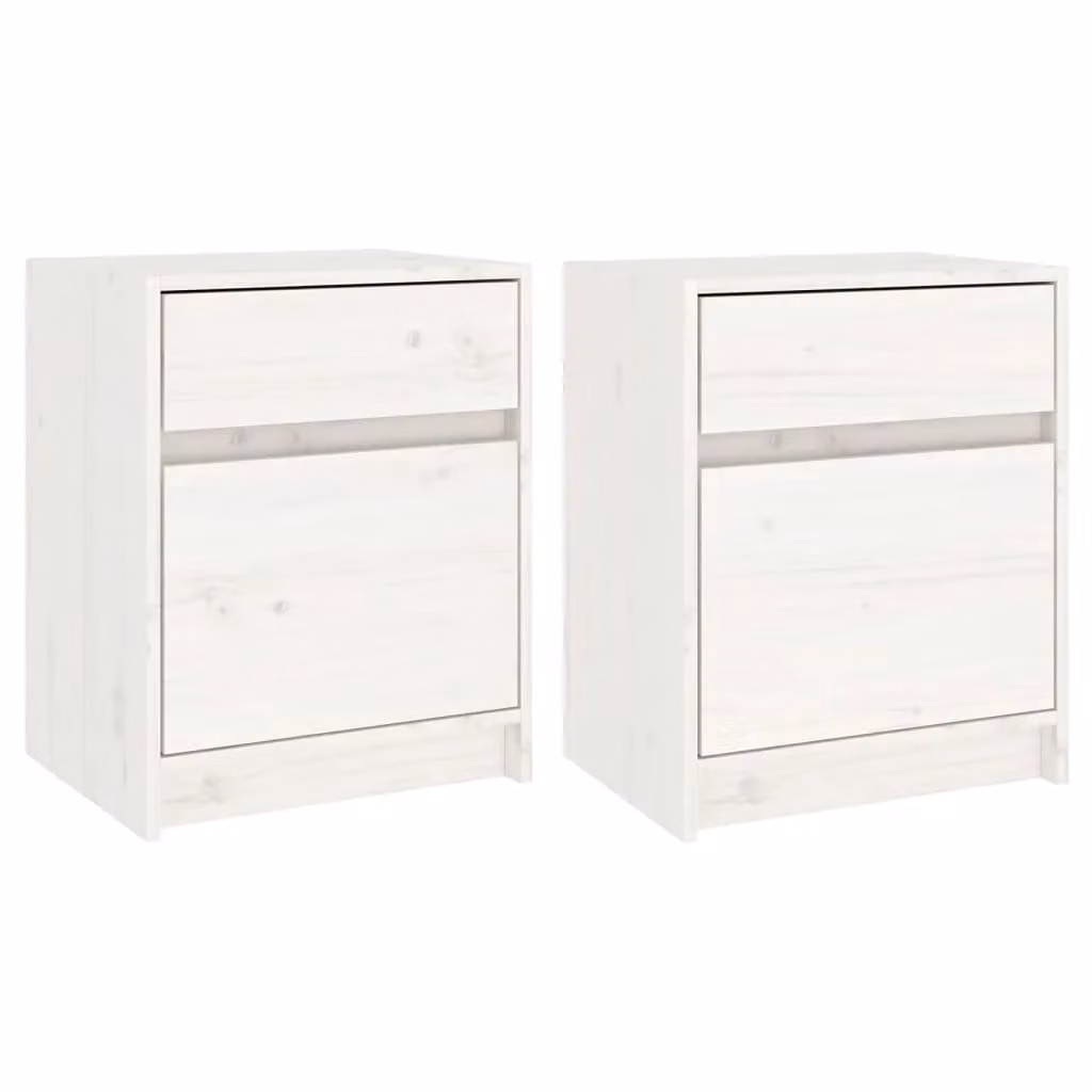 Berkfield Home Set of 2 White Solid Pinewood Bedside Cabinets, W: 40 cm, D: 31 cm, H: 50 cm – 1