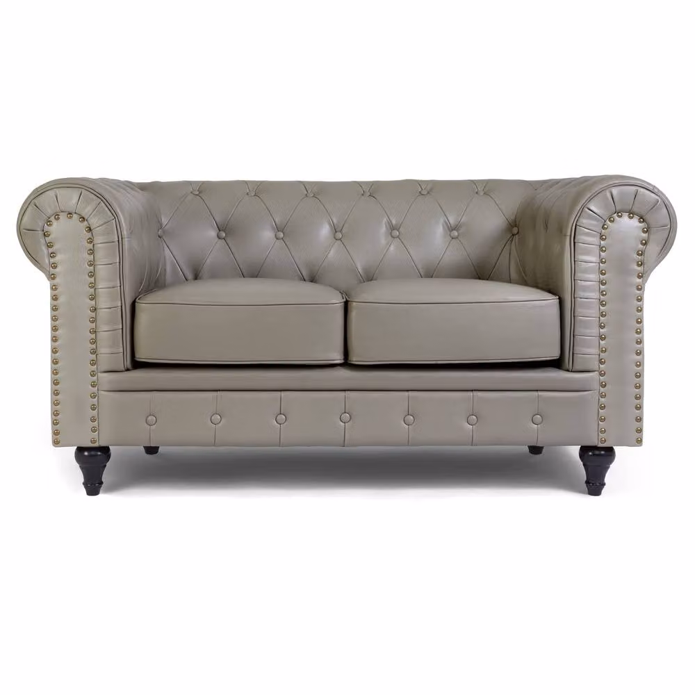 Bravich LTD Chesterfield Scroll Arm Faux Leather Settee, Grey (Pack of 2) – 4