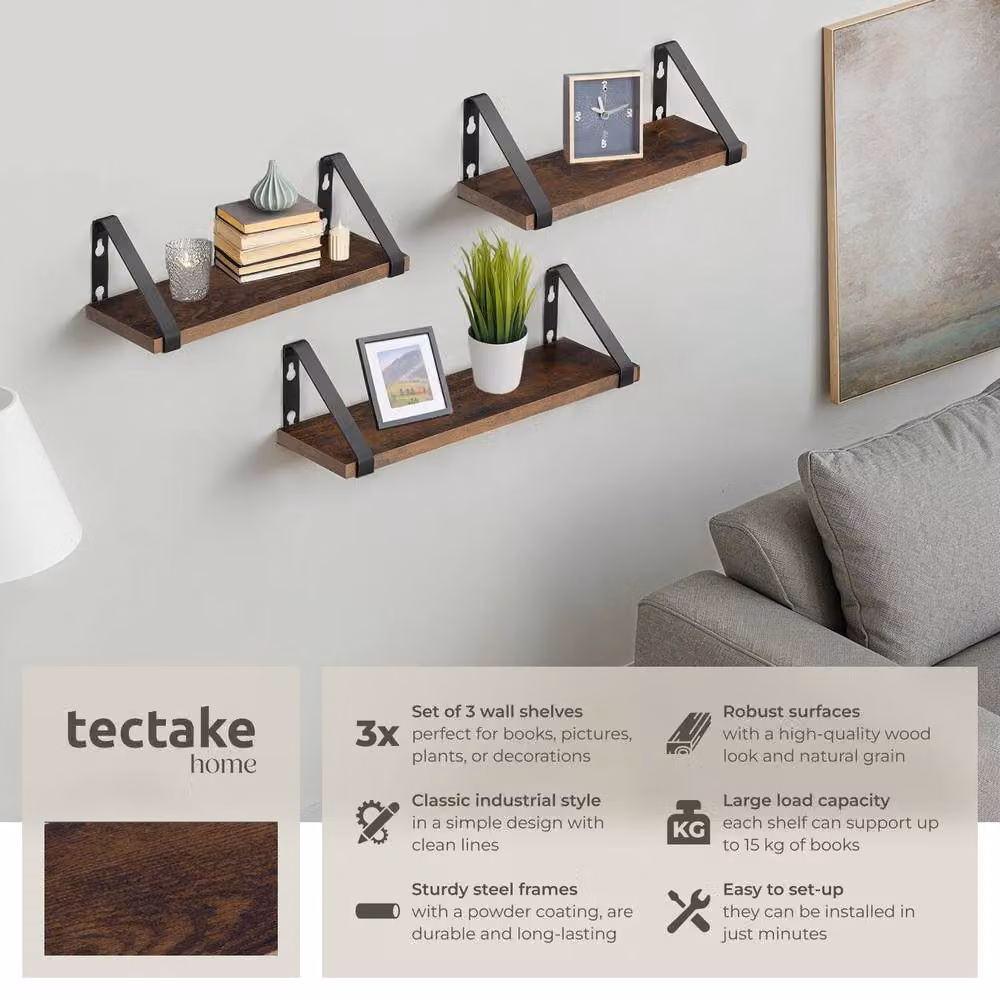 tectake Cowell Wall Mounted Shelves in Brown – 2