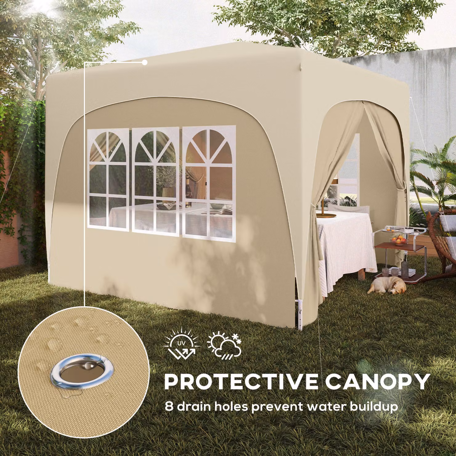 Outsunny Pop-Up Gazebo Shelter with Accessories, Sand, W/D/H: 300 x 300 x 273 cm – 4