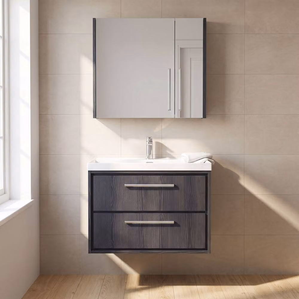 Balterley Longnor 2 Drawer Wall Hung Vanity Basin Unit, Graphite Grey, Width: 80 cm – 2
